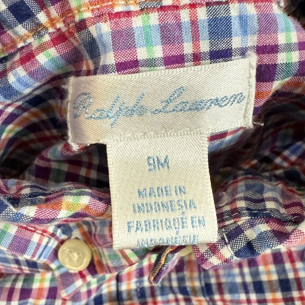 Ralph Lauren Baby Boys Plaid Long Sleeve Button Down Shirt Size 9 Months